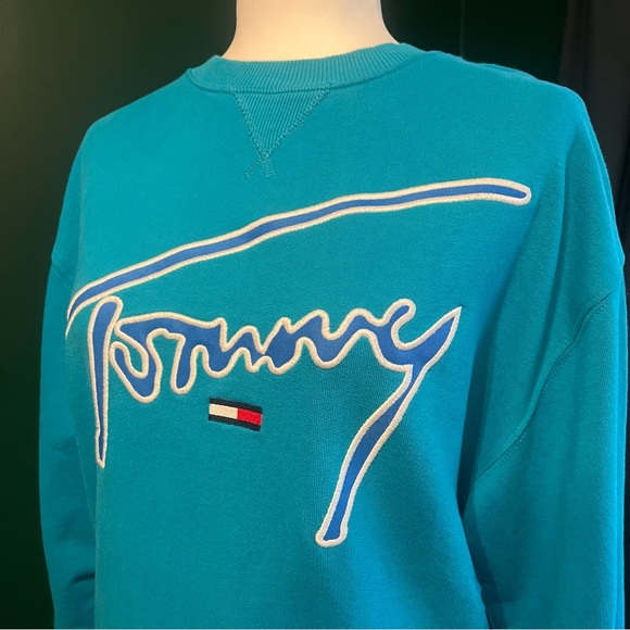 Tommy Hilfiger Crewneck Sweater - Women’s Teal Blue Pull Over Sweater Jumper - Picture 3 of 11